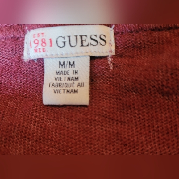 Guess Burgundy Long Sleeve Scoop Neck Top M - Picture 6 of 6